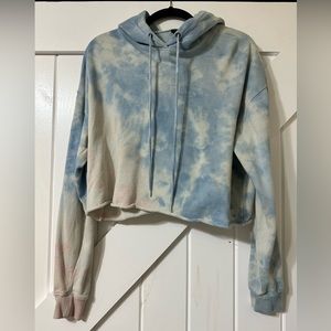 large Blue and pink tie die cropped hoodie